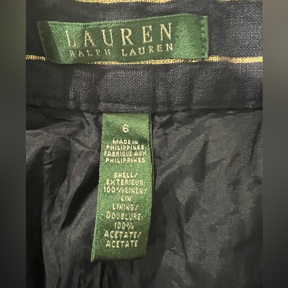 Ralph Lauren Shorts Blue Gold stripedVertical short New Size 6 Linen VINTAGE - Picture 7 of 7